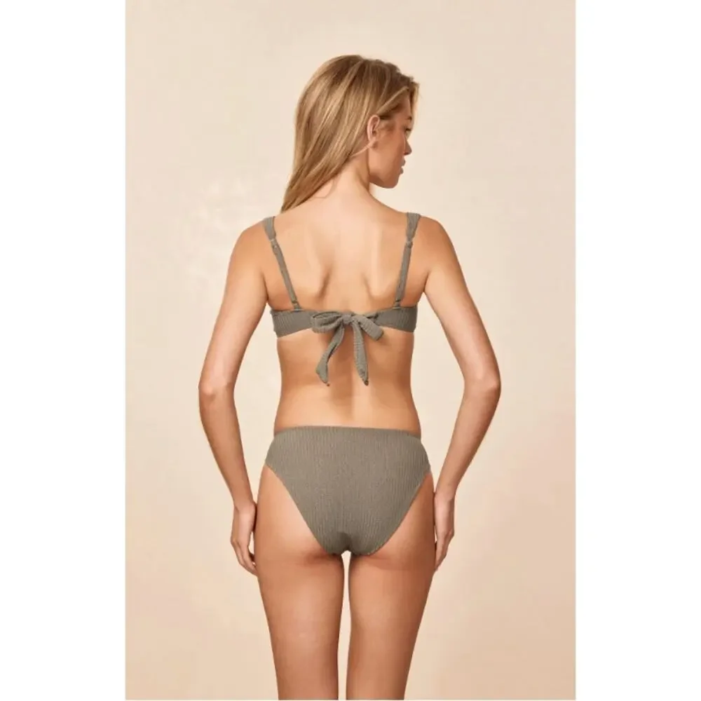 Monday Swimwear Seychelles Bottom and Sorrento Top Steel Lurex Rib New Small
